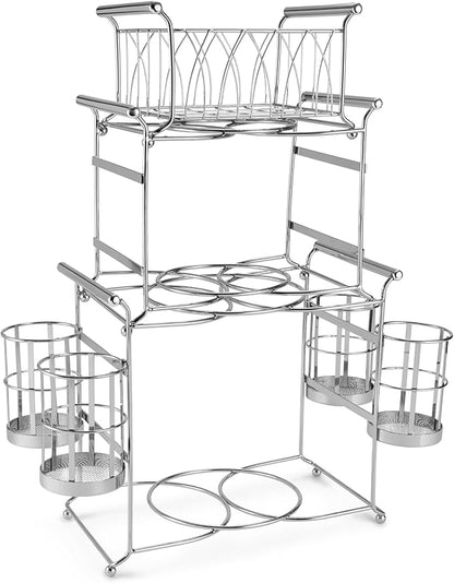 Sorbus Buffet Caddy — 7-Piece Stackable Set Includes Plate, Napkin, and Silverware Holder, 3-Tier Detachable Tabletop Organizer Ideal for Kitchen, Dining, Entertaining, Parties, Thanksgiving (Silver)