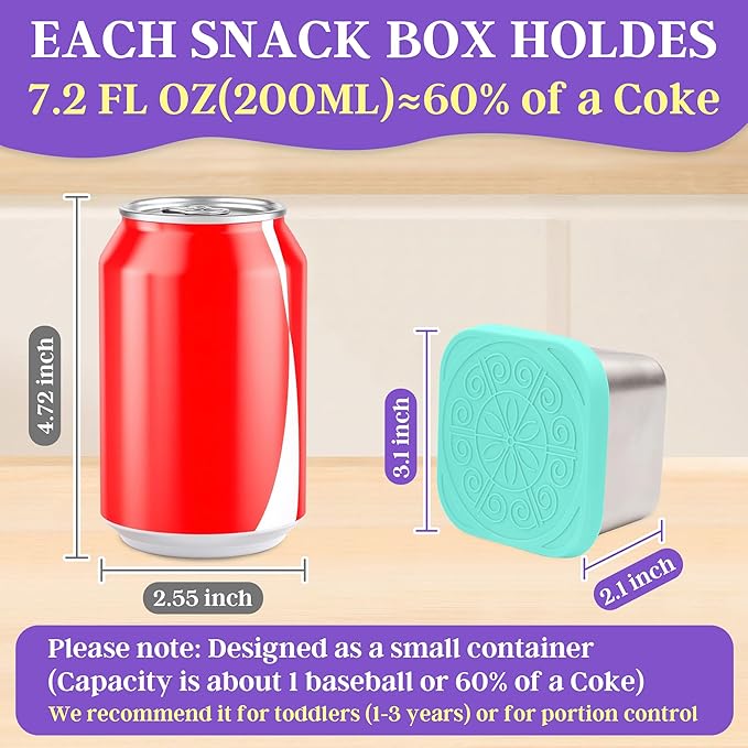 Qukaka Stainless Steel Snack Containers for Kids,7.2oz Easy Open Leak Proof Reusable Snack Box Container with Lids,Small Lunch Containers for Meal Prep,School,Picnic and Travel-3Pack