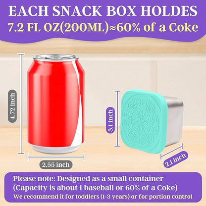 Qukaka Stainless Steel Snack Containers for Kids,7.2oz Easy Open Leak Proof Reusable Snack Box Container with Lids,Small Lunch Containers for Meal Prep,School,Picnic and Travel-3Pack