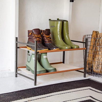 Teal Triangle Aspen Freestanding Shoe Rack Storage Organizer | Sturdy Two-Tier Shoe Caddy for Floor Use | Heavy Duty Shoe Storage Rack for Entryway or Closet | Durable & Space-Saving Shoe Organizer