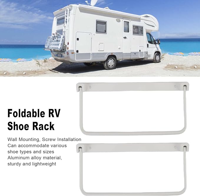 Cyrank Wall Mounted Shoe Storage Rack, Foldable RV Shoe Rack Space Saving Hanging Organizer Aluminum Alloy in Camping RV Travel (White)
