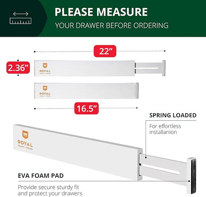 Bamboo Drawer Dividers Organizers, Adjustable Drawer Separator Splitters, 17–22 Inches Expandable Drawer Divider Organizer for Large Utensils, Kitchen, Bedroom, Dresser & Office Drawers 4-Pack, White