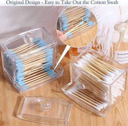 Swab Holder Canisters with Lid, Bathroom Qtip Dispenser Apothecary Jars, Clear Plastic Cotton Ball Pad Container for Cotton Swabs, Q-Tips, Make Up Pads, Cosmetics