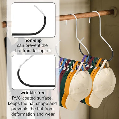 lasuroa 2pcs Hat Organizers, Hat Storage Hook Stainless Steel Space-Saving Hanger Holder Rack for Baseball Caps & Accessories for Closet Black