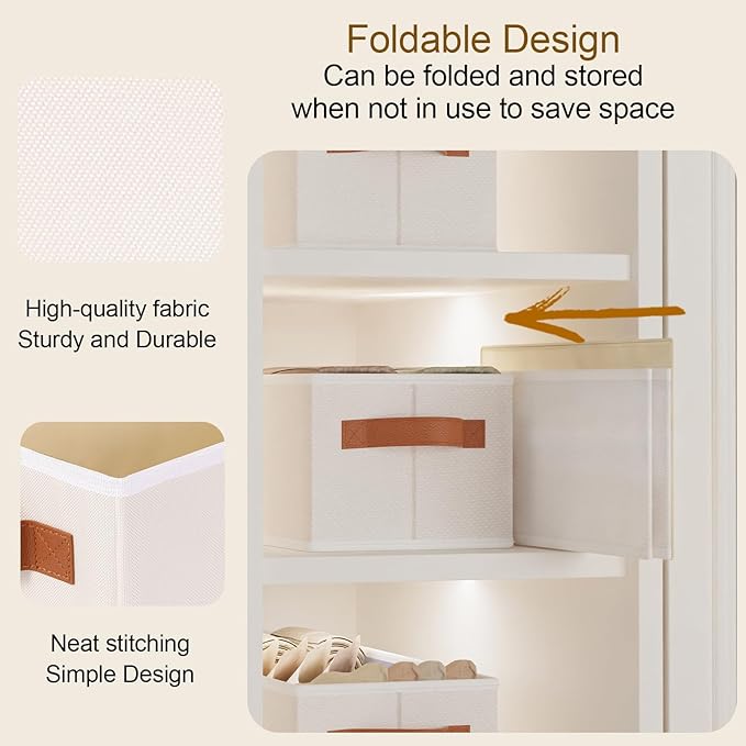 Storage Bin, Linen Foldable Clothes Basket, Storage Box Container with Double Handles for Bedroom, Beige, 15x 6 x 5 Inch, 1-Pack
