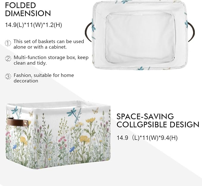 Colorful Herbs And Flowers Storage Baskets,Decorative Collapsible Rectangular Canvas Fabric Storage Bin for Home