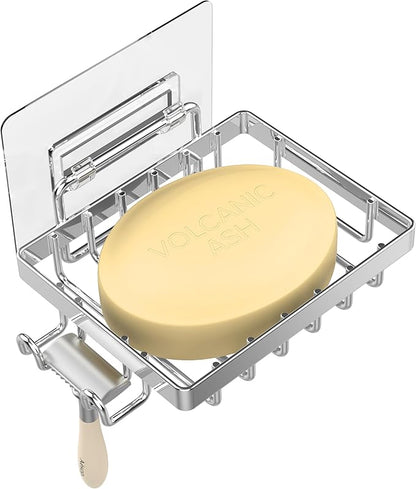 Moforoco Stainless Steel Soap Bar Holder for Shower, No Drilling Bathroom Accessories, Wall Mounted Soap Holder with Hooks, Shower Rack Tray Bar for Suitable for Bathroom, Kitchen Sink