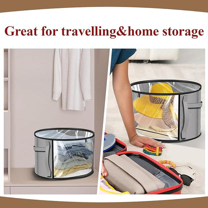 Oversized Clear Hat Storage Bag for Women, Closet Hat Boxes Organizer Bag with Dustproof Lids, Holds up to 7 Caps Cowboy Hat Organizer for Closet, Hat Carrier Case for Travel (Grey)