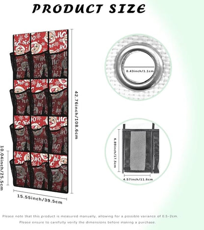 Kawaii The Santa Claus Door Hanging Shoe Organizer for Xmas Home Decor,Mesh Fabric Door Organizers and Storage Space Saving with 12 Pockets Wall Hanging Storage 4 Metal Hook