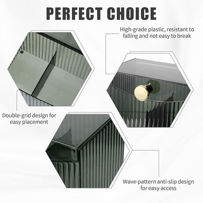 2-Grid Green Qtip Holder Dispenser,Transparent Cotton Ball Holder,Clear Bathroom Organizer with Lid Guest Bathroom Essentials for Cotton Swabs and Balls Container Cosmetics Storage for Vanity