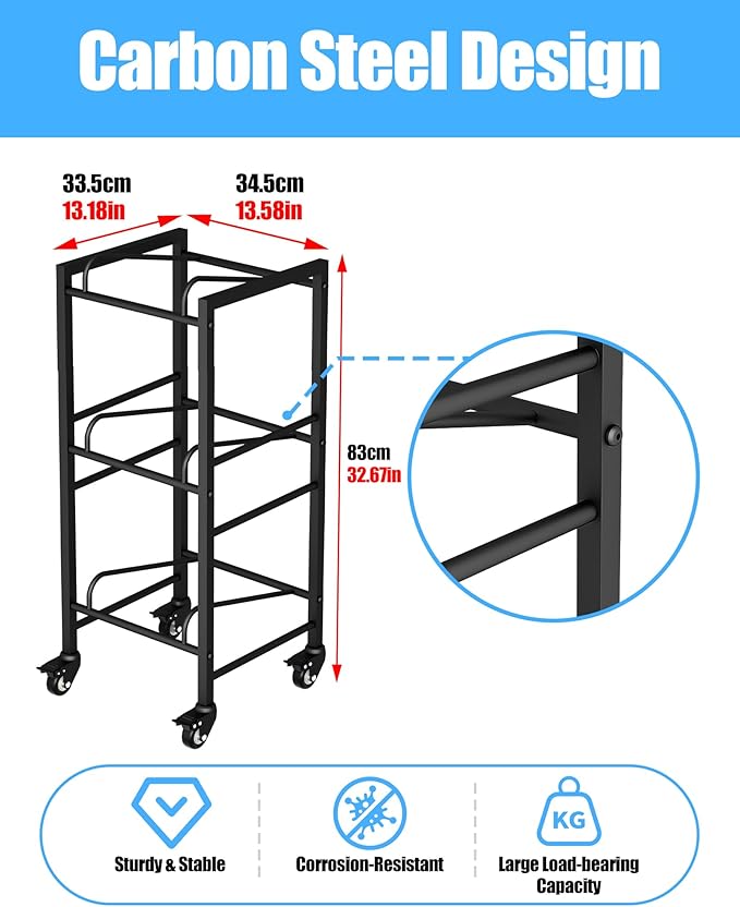 5 Gallon Water Jug Holder, Movable 3 Tier Heavy Duty Water Rack with 4 Wheels, Rack for Water Jug Storage, Space Saving Water Stand for Three 5 Gallon Water Jugs, Black