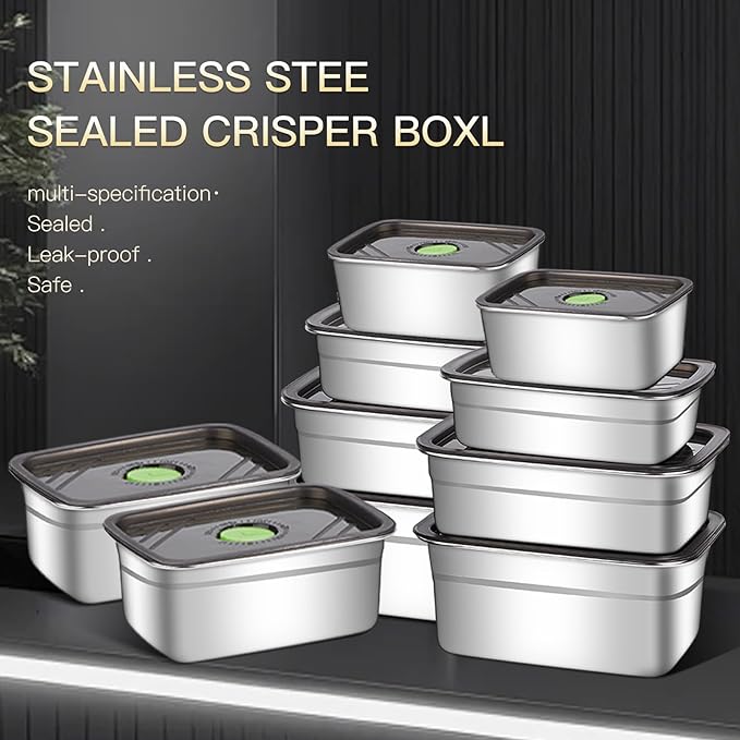 GIUOIDUO 10-Piece Stainless Steel Food Storage Container Set with Airtight Lids - Durable, Eco-Friendly Kitchen Organizers for Freshness & Convenience，Pantry, Dishwasher Safe (Various Sizes)