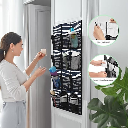 Zebra Print Over The Door Hanging Storage Pockets Space Saving Door Storage Organizer with 12 Breathable Pockets for Bedroom Bathroom