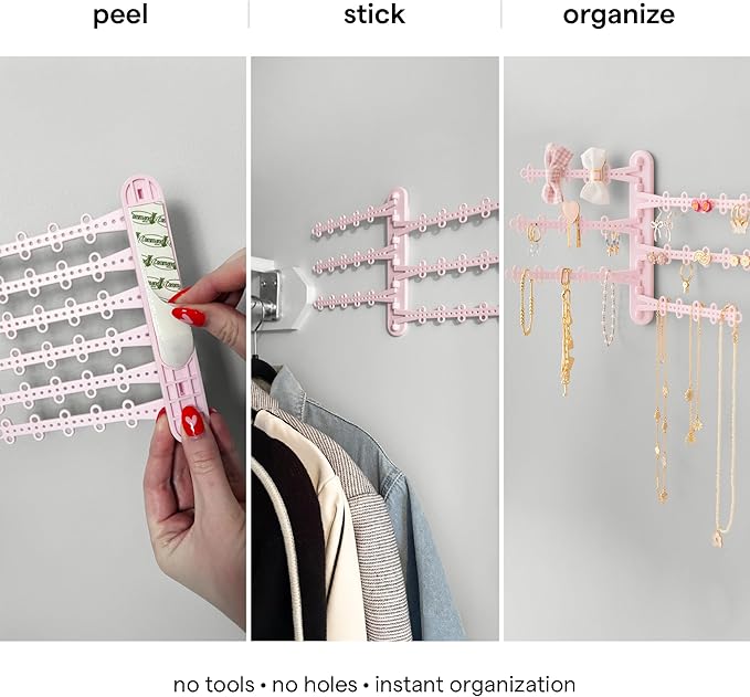 All Hung Up 6-Tier Wall Jewelry Organizer Wall Mounted Jewelry Organizer Earring Holder Wall Mount Hanging Necklace Organizer Jewelry Hanger Hanging Necklace Holder Organizer Display (Pink)
