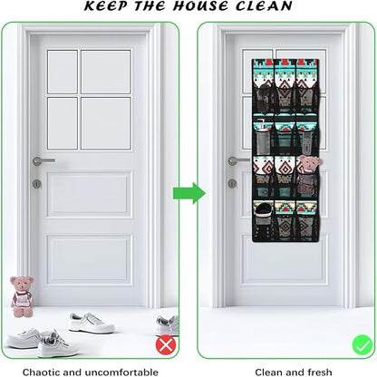 Aztec Hanging Shoe Organizer,Shoe Organizer Door Hanger with 12 Mesh Large Pockets,Behind Door Shoes Hang Holder Rack