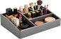 PU Leather Makeup Organizer Tray,Large Vanity Organizer,Cosmetic Storage Box for Lipstick Brushes Skincare Perfume,Cosmetic Display Case Rose Gold-trimmed for Dresser,Bathroom Countertop(Grey)