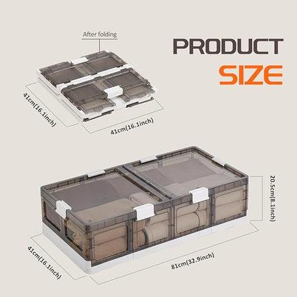 2-Pack Under Bed Storage Containers with Wheels - Stackable, Foldable Plastic Storage Boxes with Lids for Clothes, Shoes, Blankets - Perfect for Bedroom Organization and Dorms
