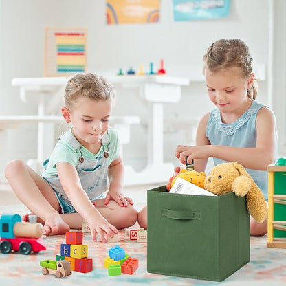 Stero Fabric Storage Bins 6 Pack Fun Colored Durable Storage Cubes with Fabric Handles Foldable Cube Baskets for Home, Kids Room, Closet and Toys Organization Dark Green