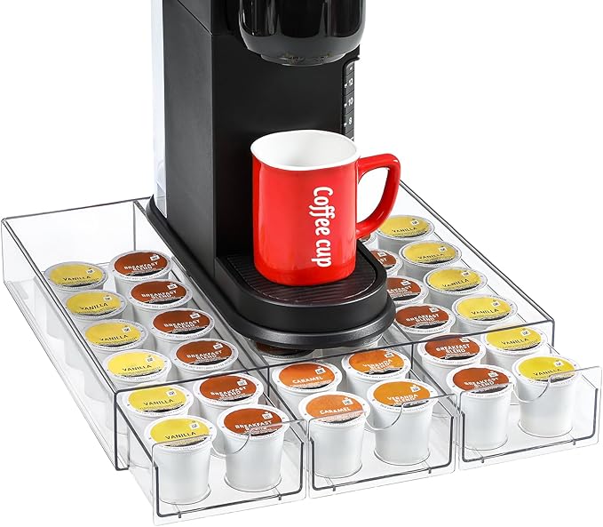 Clear Acrylic Coffee Pod Holder Organizer for K CUP, 36 Pods Storage for Kpods on Counter, Under Coffee Maker Countertop Drawer Organizer for KCUP, for Keurig Pod - Sturdy & Food Grade