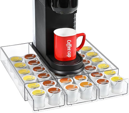 Clear Acrylic Coffee Pod Holder Organizer for K CUP, 36 Pods Storage for Kpods on Counter, Under Coffee Maker Countertop Drawer Organizer for KCUP, for Keurig Pod - Sturdy & Food Grade