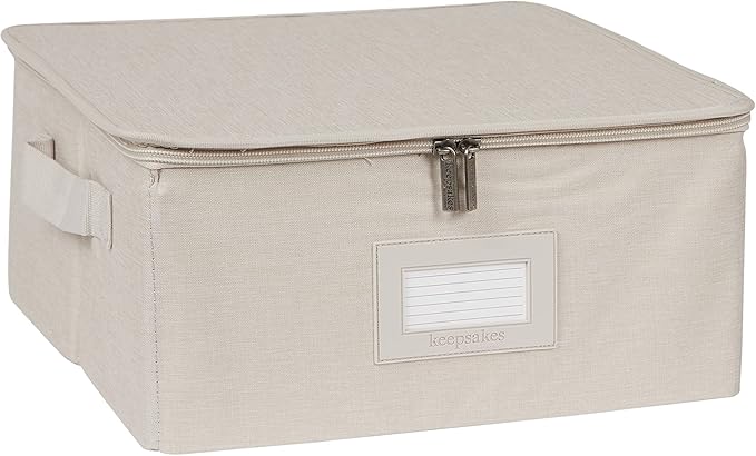 Platter Serveware Storage Box - Durable Polyester, Dual Zippers, Carrying Handles, ID Window, Kitchen Storage, Beige Heather