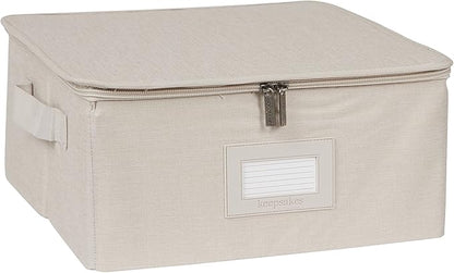 Platter Serveware Storage Box - Durable Polyester, Dual Zippers, Carrying Handles, ID Window, Kitchen Storage, Beige Heather