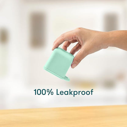 OmieBox (2 Pack) Leakproof Dips Containers to Go, Salad Dressing Container, Condiment Container with Lids - Food Safe Silicone - 4 Ounces (Blue/Mint)