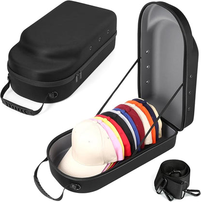 GERMUN Hard baseball hat case, Hat Carrier Travel Case with Adjustable Shoulder Strap, Hat cap case for 12 Baseball Caps - Perfect for Traveling & At-Home Storage (Black with Grey)