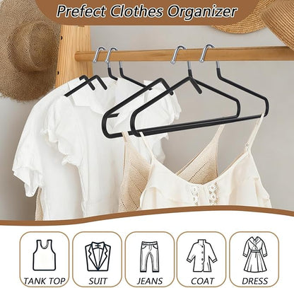 Leumoi 20 Pack Short Neck Hangers Non-Slip Metal Hangers for Clothes, Pants, Shirts, Tank Tops, Jackets, Space Saving, Short Neck Household Collar Protection (Black)