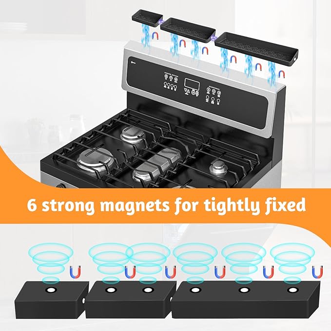 Foeacry Silicone Magnetic Shelf for Stove Top 30"/24"/20" for Kitchen Gadgets, Soft Flexible Strong Magnetic Heat Resistant Spice Rack Kitchen Organizer for Back of Oven