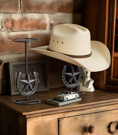 Hat Stand, Cowboy Hat Display, Western Table Decor, Metal Horseshoe Hat Stand, Cowboy Hat Holder, Cowboys Gifts for Men, Desk Hat Rack for Fedora, Sun Hat, Straw Hat, Helmet, 2 Packs, Gunmetal Grey