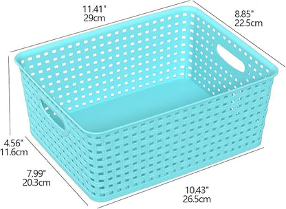 Medium Plastic Woven Storage Basket, Colorful Storage Basket, 4 Packs