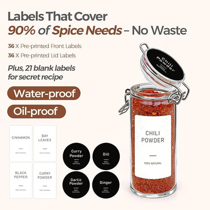 ComSaf 12 Pack 4 oz Glass Spice Jars with Airtight Swing Top Lids, Small Clear Containers for Pantry Organization, Herb Storage, DIY Crafts & Gifts - Complete Set Includes Funnel & Spice Labels