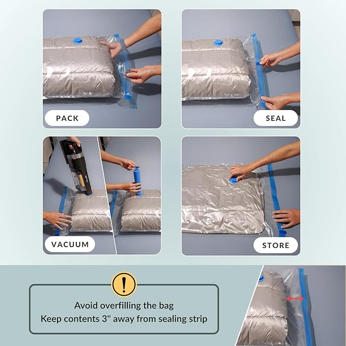 8 Mega Jumbo XXL Vacuum Storage Bags with Pump, Supersized Compression Space Saver for Comforter, duvet, Bedding, Blanket storage, Vacuum Seal Bags for Clothing, Durable Safe Poly Material