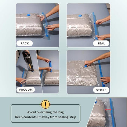 8 Mega Jumbo XXL Vacuum Storage Bags with Pump, Supersized Compression Space Saver for Comforter, duvet, Bedding, Blanket storage, Vacuum Seal Bags for Clothing, Durable Safe Poly Material