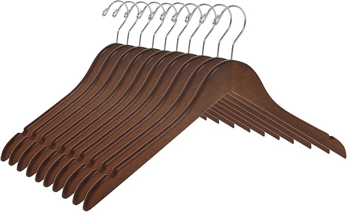 Quality Semi Curved Wooden Suit Hangers, 80-Pack Smooth Finish Solid Wood Coat Hanger with Swivel Hook, Jacket, Pant, Dress Clothes Hangers (Walnut - Chrome Hook, 80)