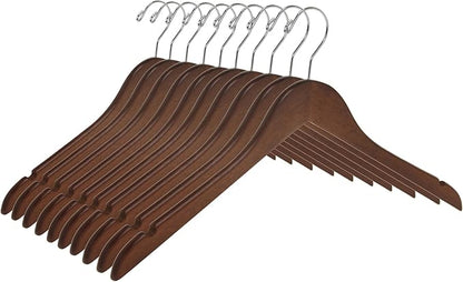 Quality Semi Curved Wooden Suit Hangers, 80-Pack Smooth Finish Solid Wood Coat Hanger with Swivel Hook, Jacket, Pant, Dress Clothes Hangers (Walnut - Chrome Hook, 80)