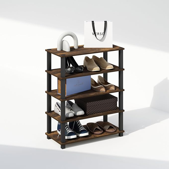 Furinno Turn-S-Tube Set of 2 Shoe Rack, 3-Tier Shoe Organizer, Stackable Shoe Storage with Multipurpose, 11.6 x 23.6 x 22.2, for Closet Entryway, Office, Garage, Amber Pine