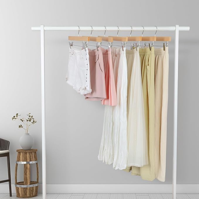 TOPIA HANGER Lotus Wood Pants Hangers, Unfinished Wooden Skirt Short Jeans Trouser Hanger with 360° Swivel Hook Anti Rust 2 Adjustable Clips, 20 Pack, CT10PN20
