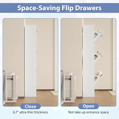 Shoe Cabinet Storage for Entryway, White Shoe Organizer with 2 Flip Drawers & Open Shelf, Freestanding Hidden Large Shoe Storage Cabinet (1pc-White, 3 Flip Drawers)