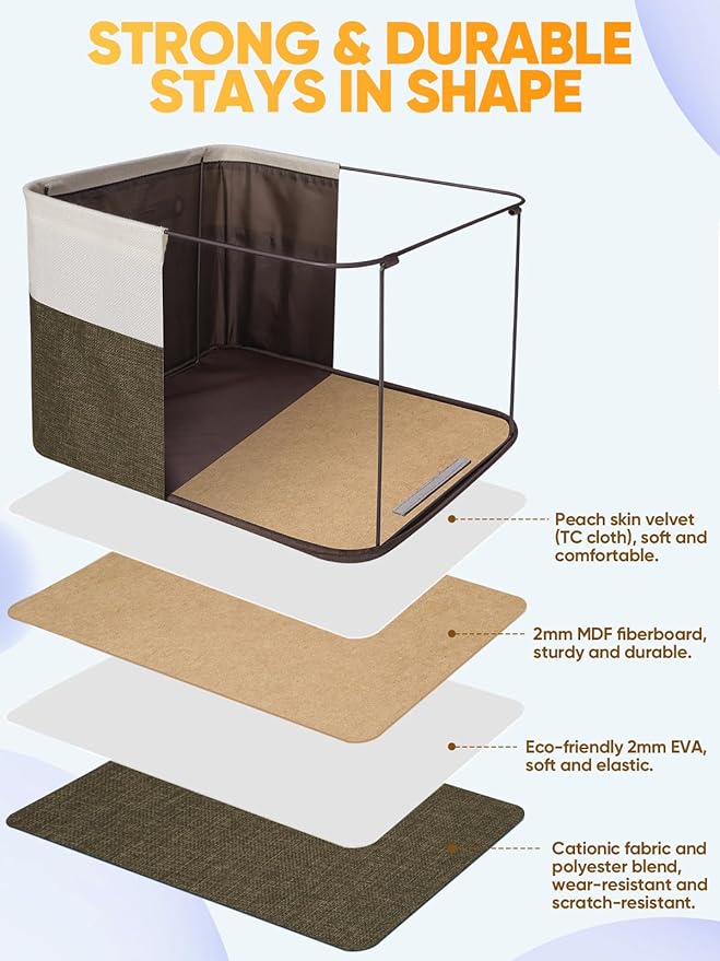 BALEINE 1 Pack Fabric Closet Storage Bins for Shelves, Linen Closet Organizers and Storage, Decorative Baskets for Organizing, Shelf, Clothes, Home, Office (Brown, 14''x10''x8.5'')