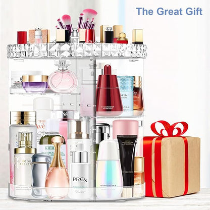 360 Rotating Makeup Organizer, DIY Adjustable Makeup Carousel Spinning Holder Rack, Large Capacity Cosmetic Brush Lipstick Storage Organizer Box for Vanity