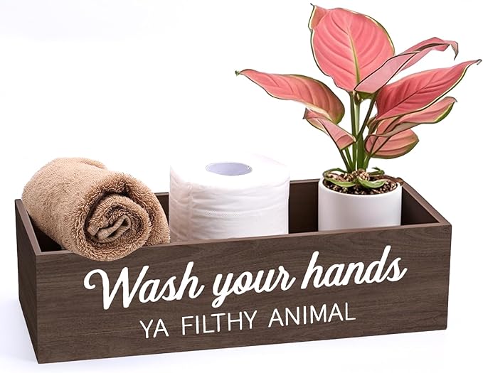 Bathroom Decor Box, Toilet Paper Basket 2 Sides Signs Farmhouse Bathroom Toilet Basket Tank Topper Rustic Farmhouse Home Decor for Livingroom Kitchen（One Dark Brown Box）