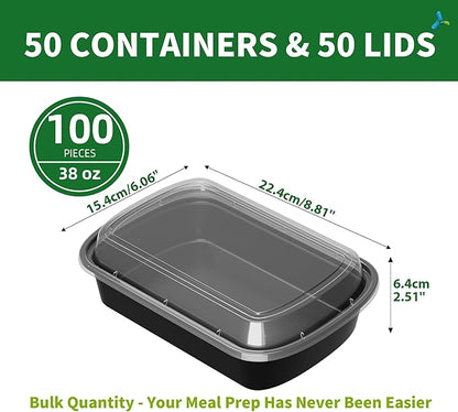 38oz Heavy Duty Meal Prep Containers with Lids, APSIC 50 Sets 1-Compartment Disposable Plastic To Go Containers, BPA Free Microwave Safe Take Out Food Storage Box for Lunch Leftover Freezer Dishwasher