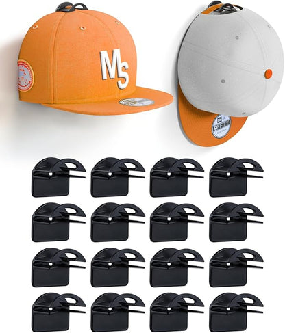 Adhesive Hat Hooks for Wall, Baseball Caps Strong Holdr, Ball Cap Hanger Wall Mount, Hat Display Rack, Hat Organizer Accessories, Black 16-pack