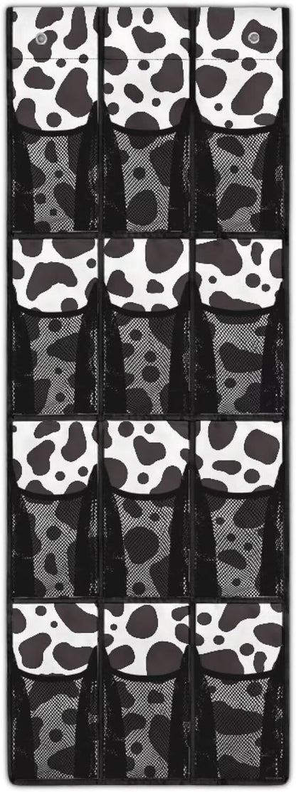 Cow Pattern Over The Door Shoe Organizer,Hanging Organizer for Cruise Essentials,Space Saving Storage with 12 Pockets,Spice Rack for Kitchen,Door Back Organizer for Small Items