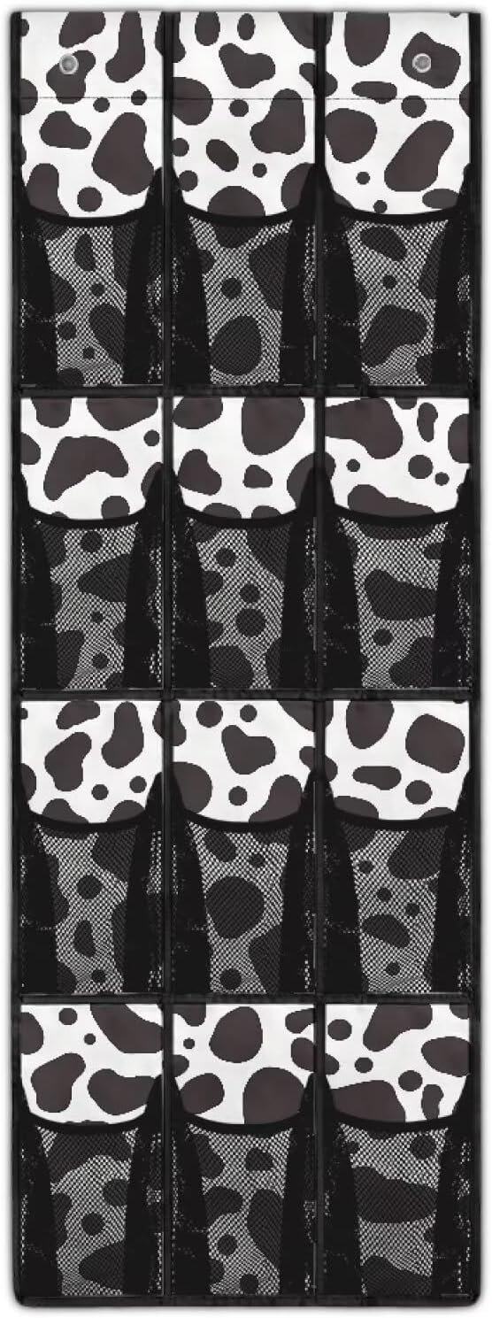Cow Pattern Behind Door Shoes Hang Holder Rack,Storage for Small Spaces,Shoes Hanger Storage Organizer Bag for Bedroom Unique Print