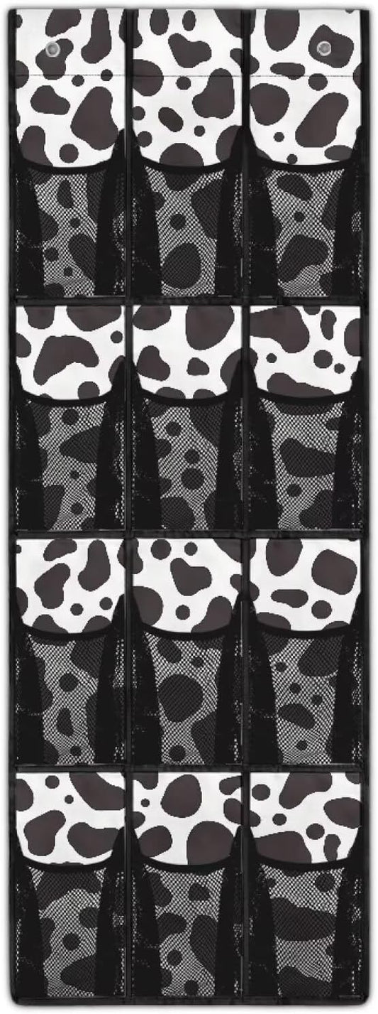 Cow Pattern Behind Door Shoes Hang Holder Rack,Storage for Small Spaces,Shoes Hanger Storage Organizer Bag for Bedroom Unique Print