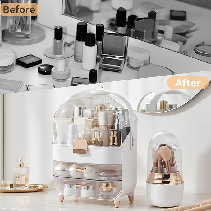 Makeup Organizer Countertop, Skincare Bathroom Counter Organizer, Storage Box Cosmetic Display Cases, Teen Girl Gifts Trendy Stuff Make up Organizers for Vanity, Dresser (Rose Gold)