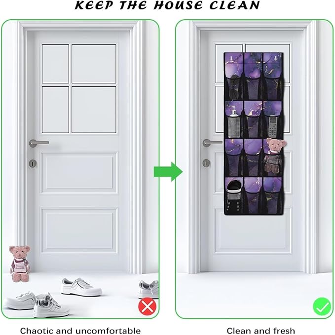 Purple Marble Hanging Storage Bags,Shoe Organizer Door Hanger,Space Saver Hanging Shoe Storage Hanging Bag,Unique Print